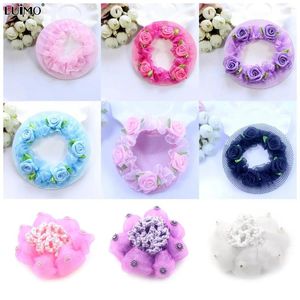 Hair Accessories Girls Child Ballet Dance Skating Snood Net Bun Cover Satin Bow Barrette Stylish Floral Lace Official Lady