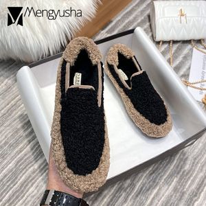 820 Color Lambfur Dance Flat Mixed Shoes Woman Thicken Padded Warm Plush Winter Loafers Round Toe Anti-slip Rubber Flats Furry Espadrilles 230411 S 977 s