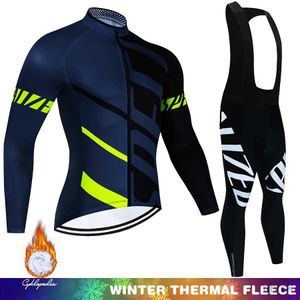 Cykeltröja set Winter Thermal Fleece Set Cycling Clothes Men's Jersey kostym Sport Riding Bike Mtb Clothing 19D Bib Pants Warm Set Ropa Ciclismo 3M411