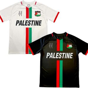 2023 2024 Palestine Soccer Jerseys Black Center Stripe (Red/Green English) Football Shirt War Justice March Fotboll Uniform S-4XL