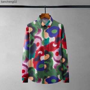 Koszule męskie jesienne artystę malowane męskie koszule długie rękawy Slim Fit Casual Shirt Handsome Silk Flower Shirts Social Party Tuxedo Blouse W0410