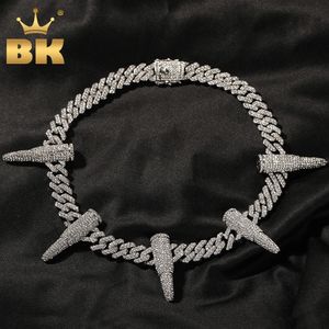 Anhänger Halsketten Der Bling King Niet Zinklegierung Halskette12mm SLink Miami Kubanische Kette Hiphop Herren Iced Out Bling Mode Punk Schmuck 231110