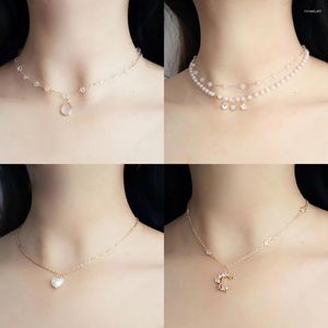 Choker Sexig för kvinnor Fashion Moon Droplet Heart Pendant Halsband Cleavicle Lady Jewelry Accessories Girl Gift Man-Made Pearls