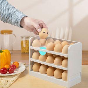 Storage Holders Racks Rotating 30 Grids Egg Box 3 Tiers Fridge Eggs Organizer Container Spacesaving Kitchen Holder Case 230410