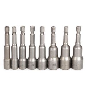 Freeshipping 8Pcs/lot 6-13mm Pneumatic Strong Power Magnetic Nut Driver Drill Bits Set 65mm 1/4" Hex Shank Metric Socket Wrench Sc Stmj