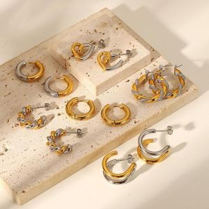 Hoop Earrings DEAR-LIFE Fashion Gold Plated Titanium Steel Mixed Colour Interlocking Geometric For Women