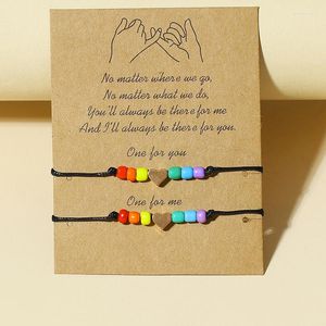 Bracelets de charme 2pcs Trendy Colorful Rice Bads Casal trançado para homens homens Coração de pulseira ajustável 2023 Presentes de joias