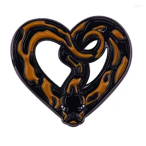 Broches Negro Marrón Casa Mascota Serpiente Esmalte Pin Animal Pitón Corazón Broche