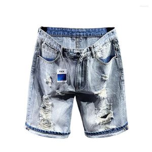 Jeans da uomo Pantaloncini di jeans strappati da uomo Blu estivo Alta qualità Cotone maschile Stretch Fit Fori Taglia 28-48