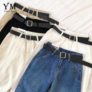 Kvinnors jeans yuoomuoo 2023 hög midja alla matcher pojkvän för kvinnor mamma svart med bälte casual ankel längd denim byxor