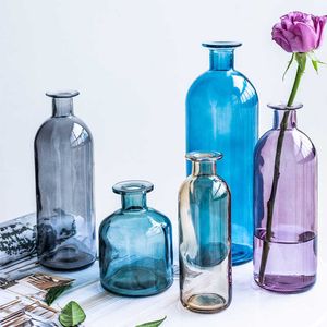 VASE GLASS VASEリビングルームドライフラワーノルディックインスタイルガラス透明なディルホームデコレーションアクセサリー家の花瓶P230411