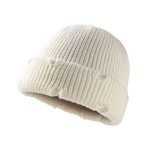Beanie Skull Caps Chapéu de malha, chapéu de hip-hop curto masculino de outono e inverno, borda enrolada, chapéu de pele de melão feminino desgastado, chapéu de lã para dança de rua