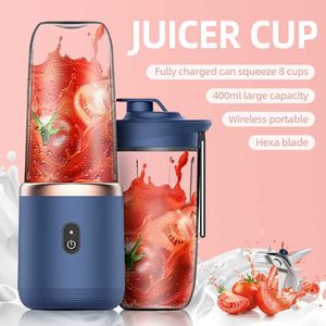 Juicers 6 Blades Portable Juicer Cup Fruit Juice Cup Automatic USB Smoothie Blender Ice CrushCup Mini Electric Juicer Rechargeable Mixer P230407