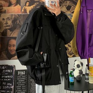 Erkek Ceket Bahar Sonbahar Erkekler Hooded Harajuku Windbreaker Cep Palto Erkek Sıradan Giyim Hip Hop Sokak Giyim Kats Kadınların