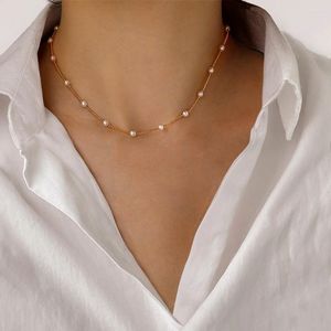 Choker Perlen Damen Halskette Kpop Perlenkette Goldfarbe Goth Schmuck am Anhänger Kragen für Mädchen