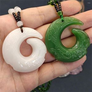 Pendant Necklaces Charm Green Jade Chinese Hand-Carved Dragon Vintage Amulet Necklace For Women Man's Trendy Jewelry Lucky Gifts