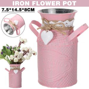 Vases Flower Vase Home Flower Arrangement Living Room Metal Vintage Shabby Chic Flower Vase Tin Pitcher Jug Wedding Home Decoration P230411