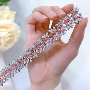 Flower Paparacha Diamond Bangle Armband 100% REAL 925 Sterling Silver Wedding Armband för kvinnors förlovningsfestsmycken