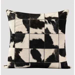 Travesseiro moderno luxo preto e branco pele de vaca artesanal lance para villa modelo quarto quadrado 45x45cm capa