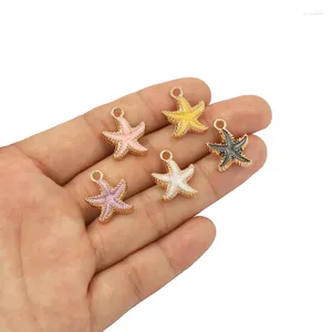 Encantos 10 peças esmalte texturizado estrela do mar cor dourada tema oceano para brincos diy colar pulseira jóias fazendo suprimentos