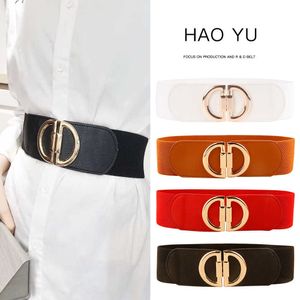 Waist Chain Belts Suspenders Elastic elastic double buckle wide women's d-buckle belt band coat closing simple waist seal