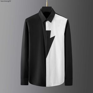 Męskie koszule Casualne koszule Czarna biała patchworka Koszula Mężczyźni długie rękawy Slim Fit Casual Shirt Wysokiej jakości biznes społeczny Tuxedo Mężczyźni Ubranie Camisas W0410