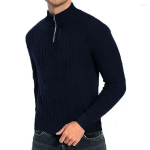 Maglioni da uomo Autunno Inverno Maglione da uomo con cerniera Collo mezzo alto Tinta unita lavorato a maglia elastico Pullover casual a righe di media lunghezza