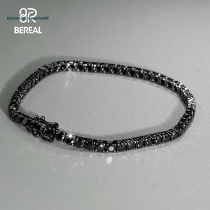 На заказ 4 мм черный Vvs муассанит теннисный браслет Iced Out круглый бриллиант бриллиантовой огранки 925 серебряная теннисная цепочка для мужчин и женщин