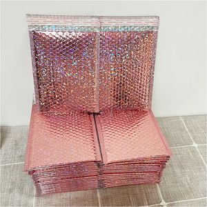 Gift Wrap 100PCS Laser Rose Gold Packaging Bubble Mailer Foil Plastic Padded Envelopes Bag Mailing Envelope 15x20cm 230411