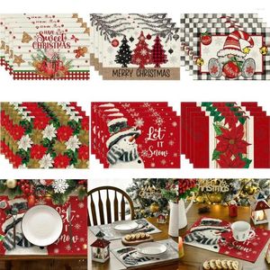 Table Napkin Linen Christmas Placemat Xmas Tree Snowman Print Dining Mat Coffee Cup Pad Anti-Dirty Navidad Home Decoration