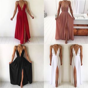 Spets skarv vit lång klänning strand djupt v hals sexig sommar sundress boho dragkonst sida slits maxi klänningar kvinnor y1224295p