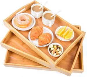 Bamboo Serving Tray with Handles Portable Bed Tray for Breakfast Dinner Eating Trays for Living Room Restaurants