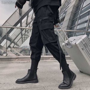 Herrbyxor svarta lastbyxor joggar män harjuku swag streetwear militär techwear herrkläder japansk stil blyerts casual byxor w0414