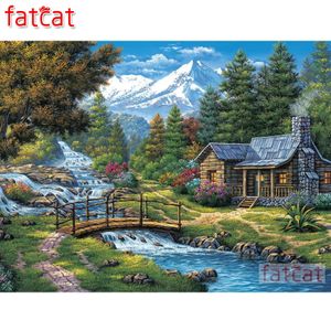 Dipinti FATCAT 5d pittura diamante fai da te Neve montagna fiume cascata capanna scenario piazza piena punta rotonda diamante ricamo vendita AE2257 231110