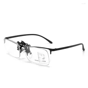 Sunglasses Portable Progressive Reading Glasses Magnifier Anti Blue Ray Women Men Look Near Far Clips Lens Presbyopia Spectacles 1.0- 3.5