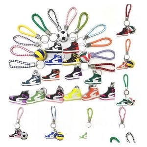 3pcs/setler sile 3D spor ayakkabı topu iplik basketbol futbol voleybol spor ayakkabıları anahtarlık çantası anahtarlıklar erkekler için kadın moda d dhkdf