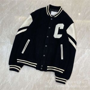 23ss Autunno/Inverno New Big C Letter Stampa Maglia da baseball con giacca in pelle combinata casual unisex per famiglie