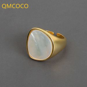 Bandringar QMCOCO Trendy Shell Geometry Rings for Women Simple Vintage Silver Color Elegant Wedding Party Jewelry PECEPEL CESSORYS P230411