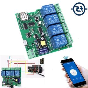 Freeshipping 220V 4 Channel Wifi Relay Module Phone APP Wireless Remote Control WIFI Switch Jog Self-Lock Interlock 433M For Smart Appl Orwr