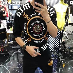 Men's TShirts Tshirts Summer Middle Sleeve Drill Stamping Letter Pattern Plus Size 5XL Round Neck Tshrit 230411
