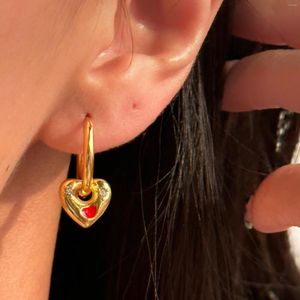 Hoop Earrings Elegant Cute Heart Love For Women Red Pattern Crystal Huggie Accessories
