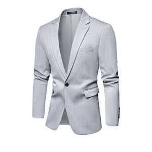 Herrenanzüge-Blazer, gestreift, hochwertige Business-Slim-Fit-Anzugjacke mit einer Schnalle, Slim-Fit-Anzugsjacke für Herren, lässige Mode, Hochzeit, Bräutigam, Smoking-Blazer-Mantel 231110