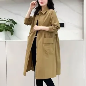 Women's Trench Coats Women Fall Winter Coat Turn-down Collar Long Sleeve Single-breasted Buttons Pleated Cardigan Mid Length Lady Jacket