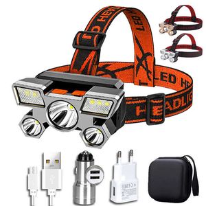 Head lamps 5 LED USB Rechargeable Headlamp 18650 Built in Battery Headlight Portable Head Flashlight Working Light Fishing Camping Lantern P230411