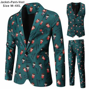 Herrenanzüge-Blazer, hochwertiger Freizeitanzug, Blazer, Weste, Hose, Weihnachtsdruck, Straße, Hiphop, modisch, schlank, Bankett, Party, Herren 231110