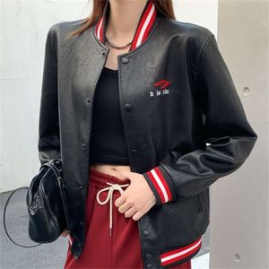 High End -version av Autumn and Winter New Trendy Brand Paris B Family Long Sleeved Jacket Lose Casual Unisex Black Leather