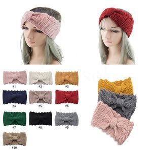 10 färger stickad knut pannband headwrap för lady kvinnor virkning brett stretch hårband turbans hårtillbehör vinter örat varmare db209