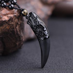 Pendant Necklaces Crystal Natural Obsidian Wolf's Tooth Lucky Amulet And Hyperbole Punk Necklace Win
