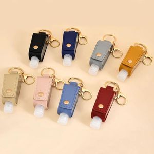 Keychains Hand Sanitizer Travel Bottle Leather Keychain Holder Refillerbara containrar 30 ml Flip återanvändbara flaskor med nyckelkedjeföretag