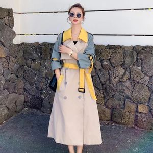 Women's Trench Coats 2023 Spring Fall Korean Patchwork Color Women Midlength Coat With Belt DoubleBreasted Lady Windbreaker Female Outerwear 230411